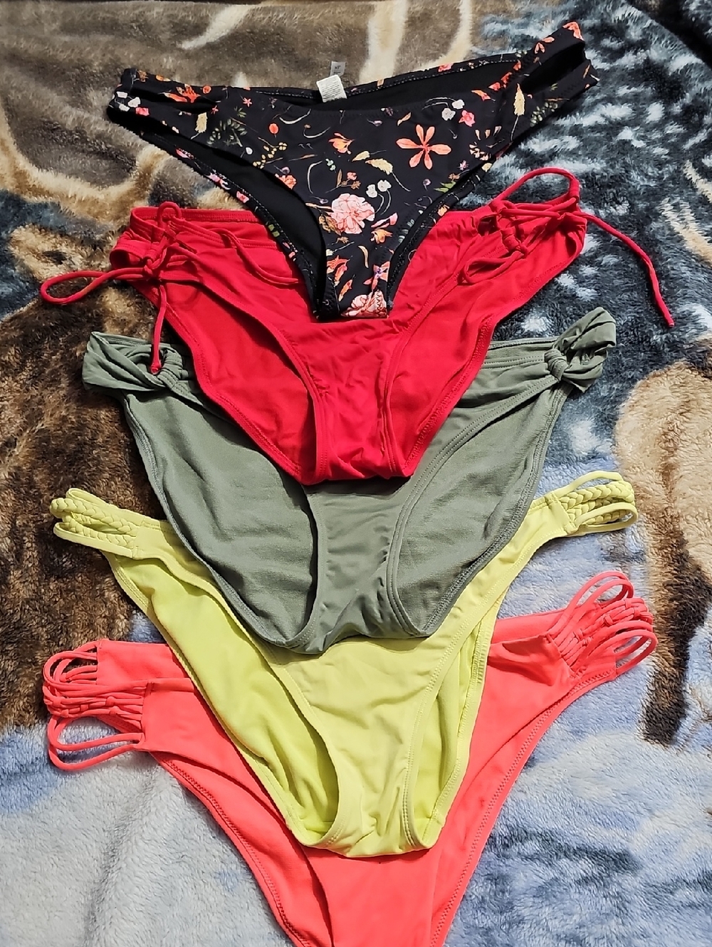 La Vie En Rose Mix Bikini Bottoms - Red, Olive, Lime, Coral